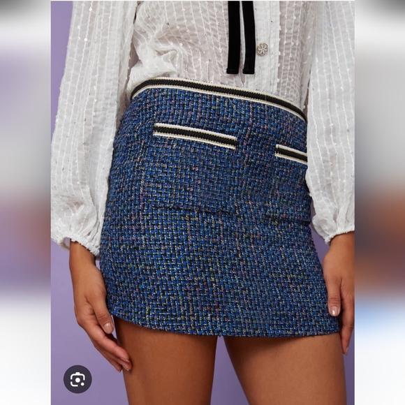 Sister Jane Midnight Blue Tweed Mini Skirt Size Small - Picture 9 of 9